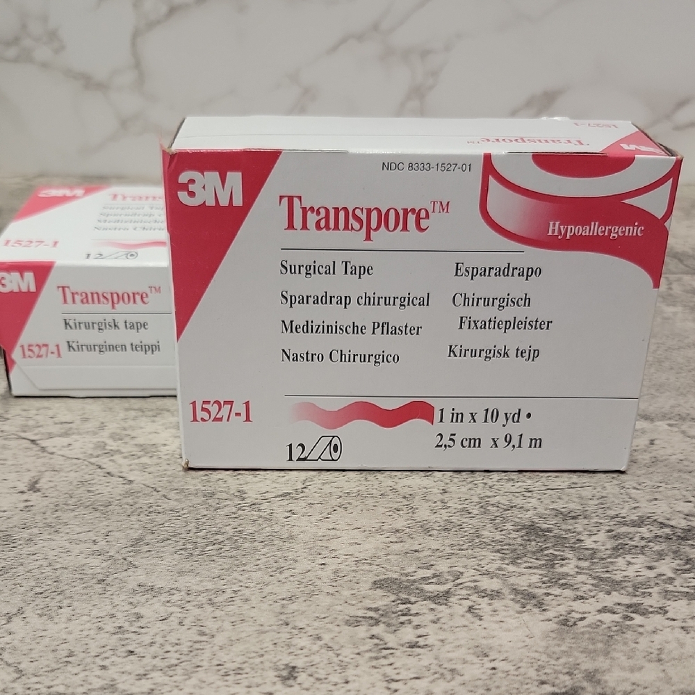 3M Transpore Surgical Tape by the Box, 2 boxes, 1" (2Box of 24 Rolls total)